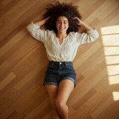 young woman lying on the floor