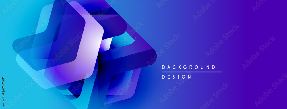 Poster abstract geometric shapes overlap, creating vibrant blue gradient effect. modern design suitable for
