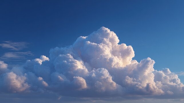 Dramatic cumulus cloudscape against a vibrant blue sky at golden hour