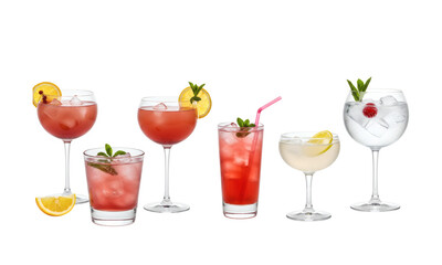 Fototapeta premium A vibrant assortment of cocktails against a dark backdrop, showcasing refreshing beverages