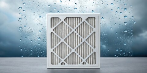 Furnace Filter concept. Air filter with droplets on a background of misty atmosphere.