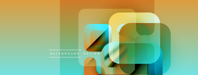Abstract geometric shapes overlap, creating vibrant color gradients. Background features smooth transitions, modern design elements.