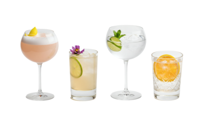 Elegant Cocktails on Black Background: A Sophisticated Drink Collection for Festive Occasions