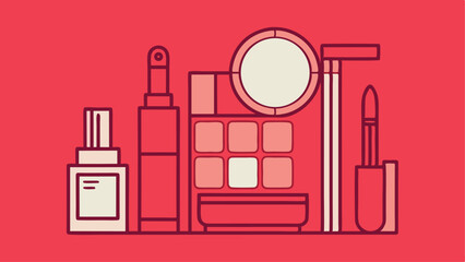 Minimalistic cosmetic products illustration in coral tones for beauty and fashion designs