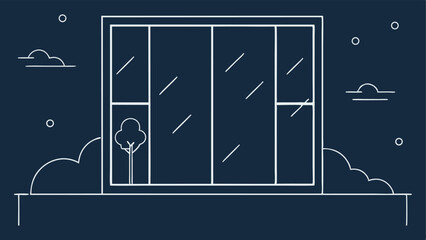 Window view at night simple vector illustration with clouds and stars