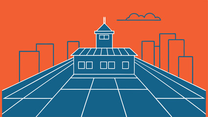 Indianapolis motor speedway illustration blue and orange detailed line art composition