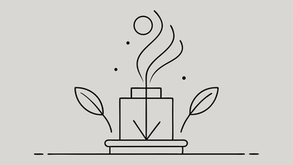 Minimalist essential oil diffuser illustration with floral elements and steam vapor