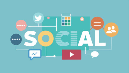 Colorful flat illustration of social media network and communication connections