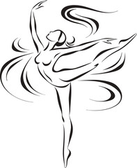 Elegant ballerina in motion abstract line art graphic silhouette vector illustration
