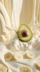 Creamy avocado and banana smoothie splash.