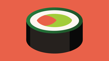Minimalist sushi roll illustration with avocado and salmon on a solid background