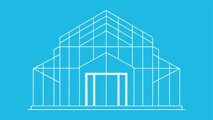 Modern greenhouse thin line icon vector illustration against a vibrant blue background