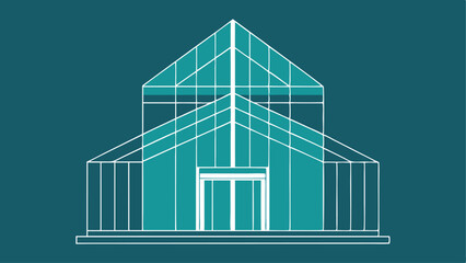 Minimalist greenhouse outline illustration with blue and white color palette design