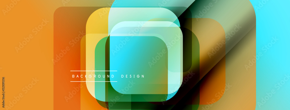 Aufkleber Abstract geometric layers overlap. Vibrant colors create modern design. Smooth gradients suggest depth, texture. Minimal text present.
