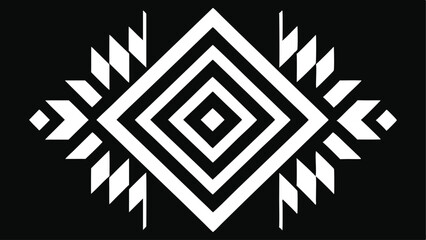 Geometric aztec pattern white design on black background tribal motif decoration