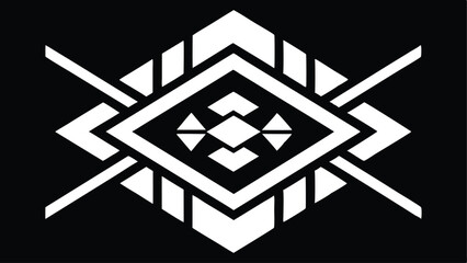 Abstract diamond shape geometric ornament in white on black background vector illustration
