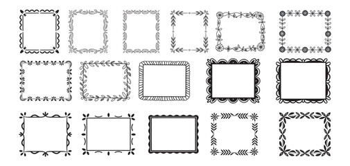 Chalk or charcoal frames for greeting cards, wedding  Hand drawn ornament borders for stamp decoration template.
