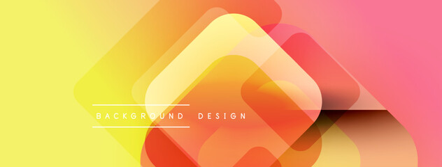 Abstract geometric shapes overlap. Warm color gradients create modern design. Yellow, orange, pink hues dominate composition. Minimalist aesthetic.