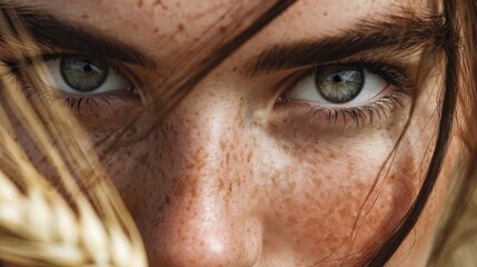 close-up portrait of a person in wheat field, perfect lighting, realistic and cinematic style