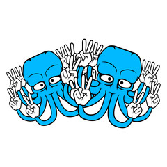 Two Kraken Peace Hand Sign Victory Symbol Hands Isolated Vector Graphic Design Illustration

