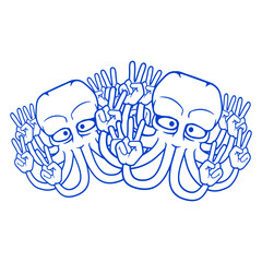 Two Kraken Peace Hand Sign Victory Symbol Hands Isolated Vector Graphic Design Illustration
