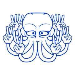 Kraken Peace Hand Sign Victory Symbol Hands Fun Isolated Vector Graphic Design Illustration
