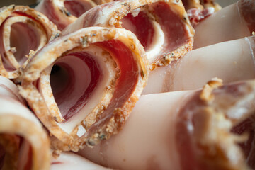 Sliced Traditional Ukrainian Salo Rolls