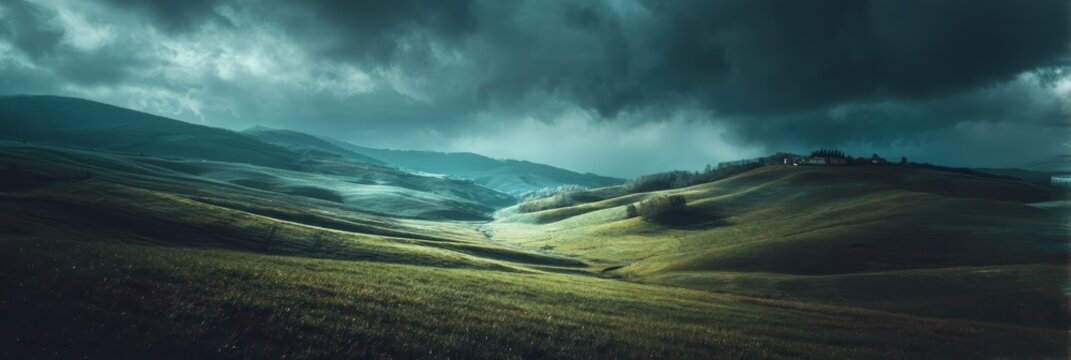 rolling green hills under blue sky
