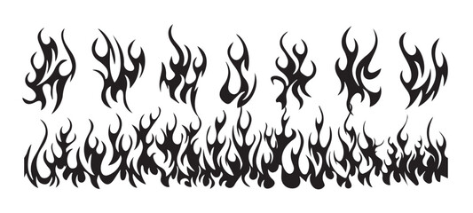 Fire icon vector set. Fire flame symbol. Flame icon collection. Abstract flame designs, vector graphics, white background, tattoo ideas, Vector illustration