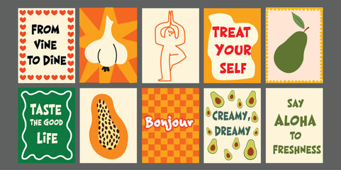 Vibrant summer food banner, perfect for bistro or restaurant promotion. Featuring fresh tomatoes, broccoli, avocado, pineapple, pomegranate, and fun phrases like “Taste the Summer.” 