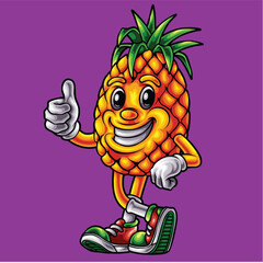 cute pineapple fruit funny mascot character design vector illustration
