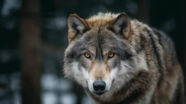 Majestic wolf in the snowy forest background