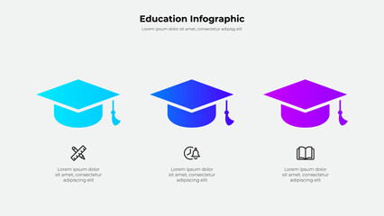 Education Infographic Featuring Graduation Caps and Academic Icons in Gradient Colors