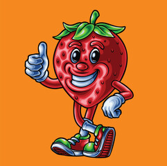 cute strawberry fruit funny mascot character design vector illustration