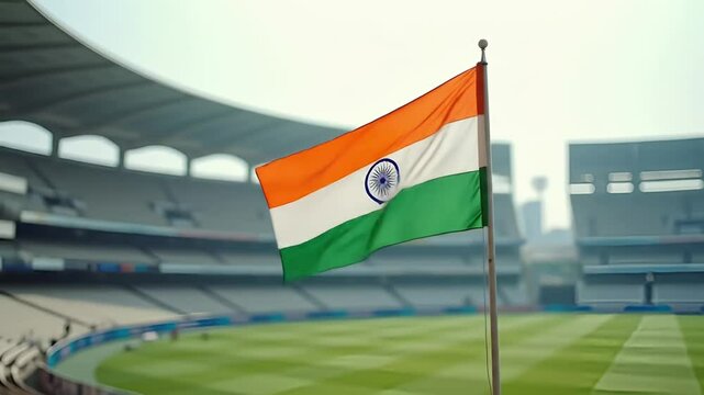 Indian Flag at Cricket Stadium &ndash; Perfect for Sports Promotion, National Pride, Independence Day, Patriotic Ads, Cultural Education