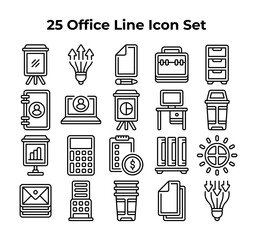 Twentyfive line drawings depict various office supplies and equipment.