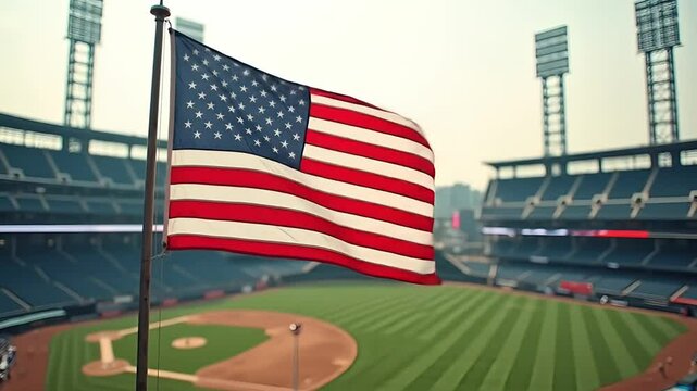 American Flag at Baseball Stadium for Sports Ads, Patriotic Content, Fourth of July Videos, Heritage Promos, and Event Openers