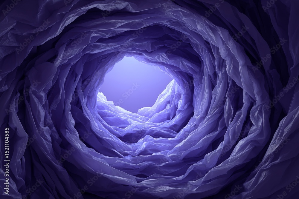 Aufkleber exploring an ethereal cave with textured purple formations glowing in soft light