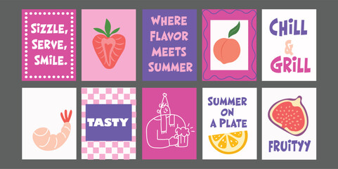 Fresh Summer Banner with Fruits, Vegetables and Fun Text. Great for seasonal offers, healthy food marketing, or vegan food campaigns. Bright, fresh, and eye-catching.