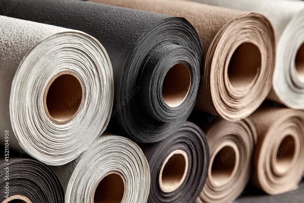 Aufkleber Detailed collection of rolled textured papers in various colors stacked together in a workshop setting
