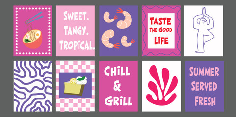Summer Food Promo Banner for Cafés and Restaurants. Featuring elements like ripe tomatoes, broccoli, pineapple, and green avocado. Great for seasonal offers, healthy food marketing, or vegan food