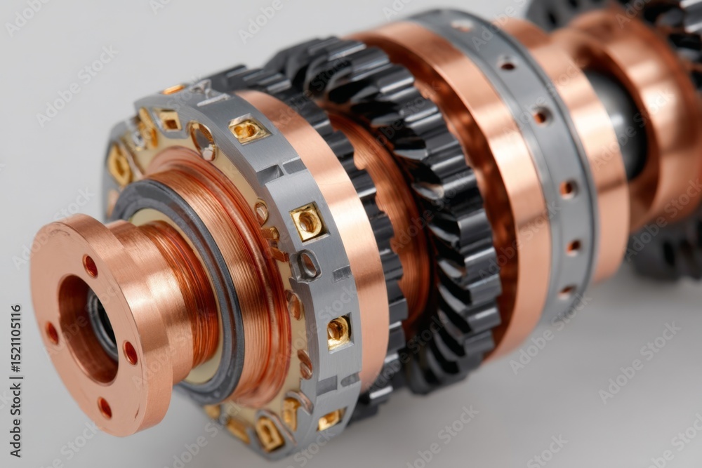 Aufkleber Detail of a complex mechanical part highlighting gears and copper components used in automotive or machinery applications