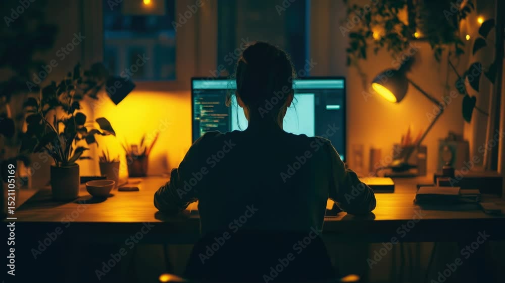 Poster a person working on their computer at a desk, possibly for office work or study