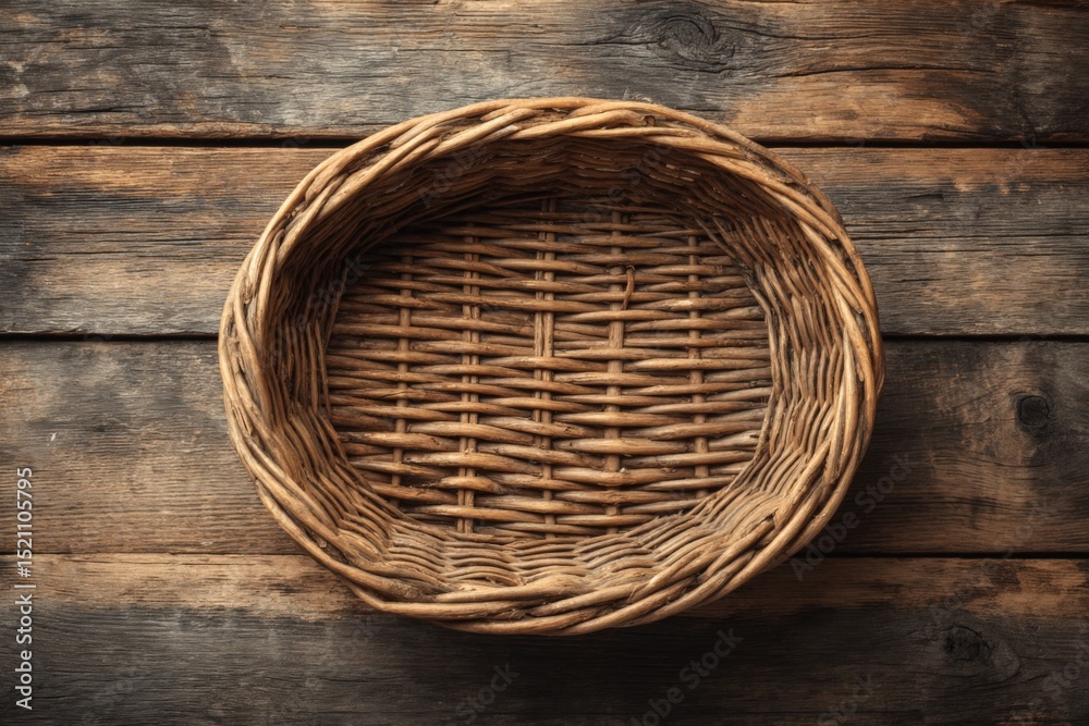 Aufkleber woven basket resting on rustic wooden surface highlighting craftsmanship and natural materials in a 