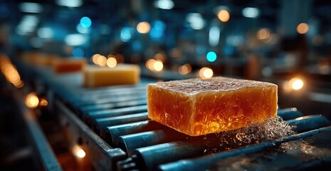Factory assembly line for producing soap