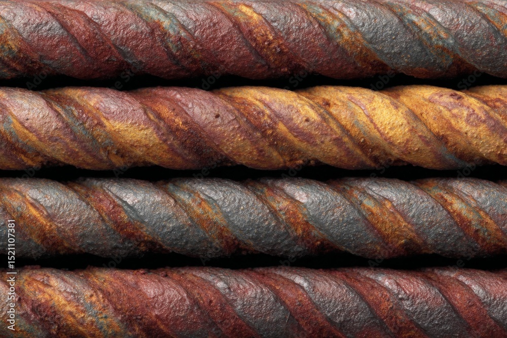 Poster Rusty metal rods arranged in layers showcasing texture and color variations