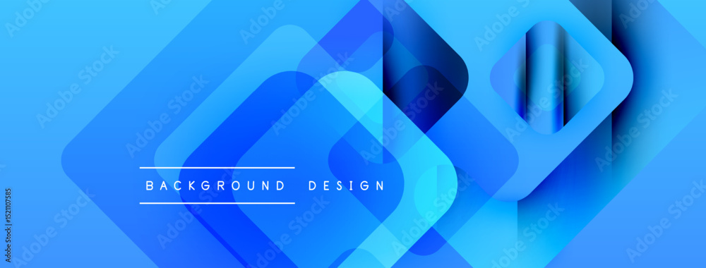 Poster Abstract blue layers create dynamic composition. Geometric shapes overlap, forming modern background design. Gradient hues add depth.