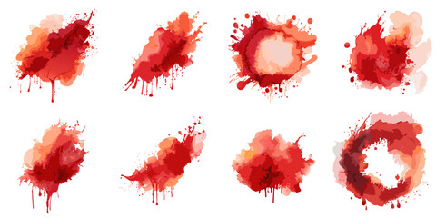 Multiple vector illustrations red splash, watercolor style

