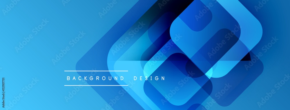 Poster Abstract blue design features overlapping rounded squares. Gradient shades create depth, modern aesthetic. Text reads background design.