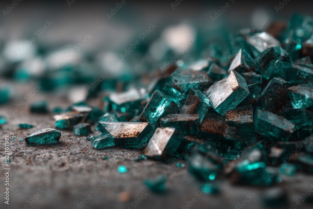 Aufkleber Sparkling turquoise crystals scattered on a textured surface create an enchanting visual display in natural light